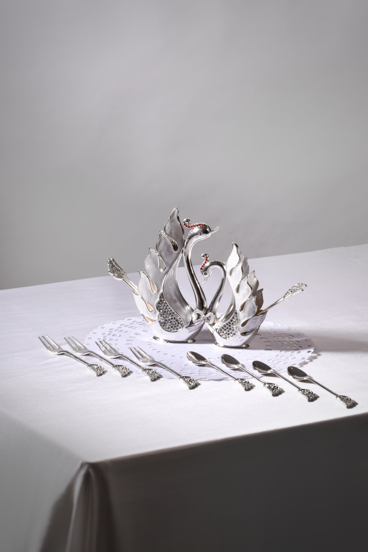 Swan Dessert Spoon & Fork holder- set of 6