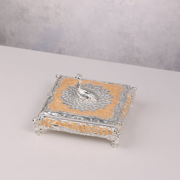 Square Enamel Peacock Box