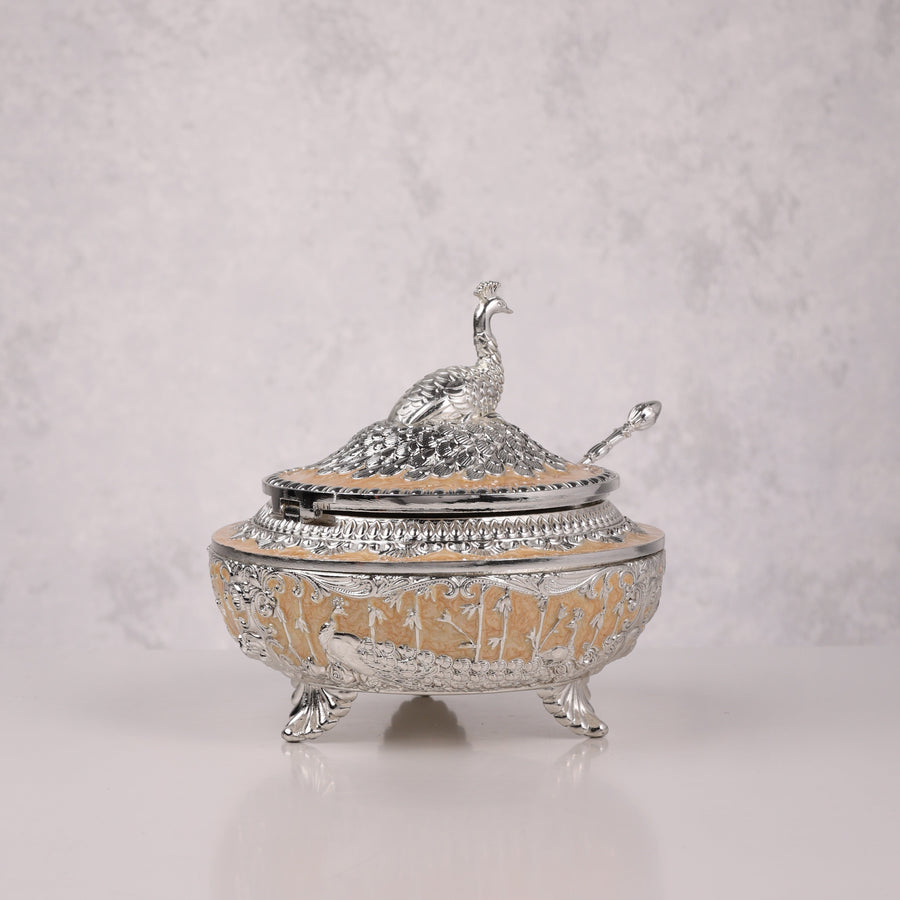 Peacock Enamel Sugar Pot