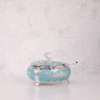 Enamel Heart-Shaped Sugar Pot with Crystal Knob