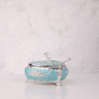 Enamel Heart-Shaped Sugar Pot with Crystal Knob