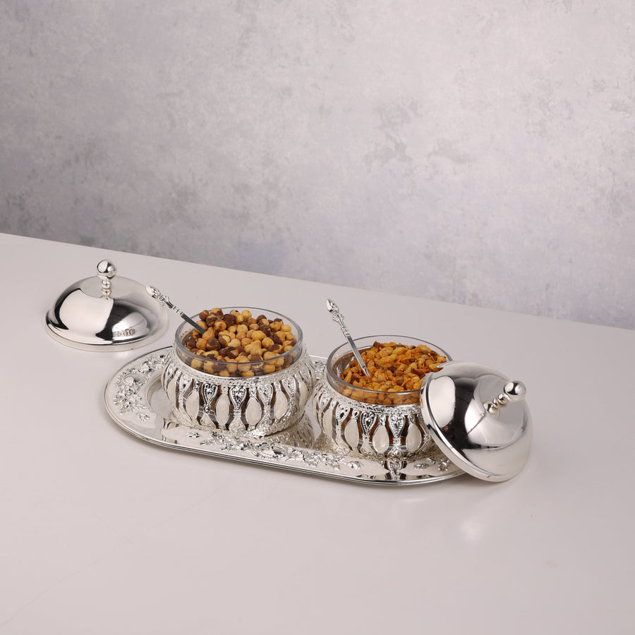 Twin Condiment Bowls with Lid