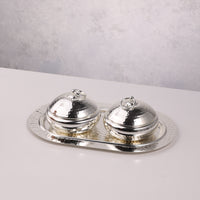 2 Silver Bowls with lid & Tray