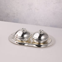 2 Silver Bowls with lid & Tray