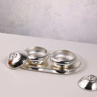 2 Silver Bowls with lid & Tray