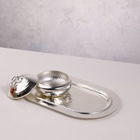 2 Silver Bowls with lid & Tray