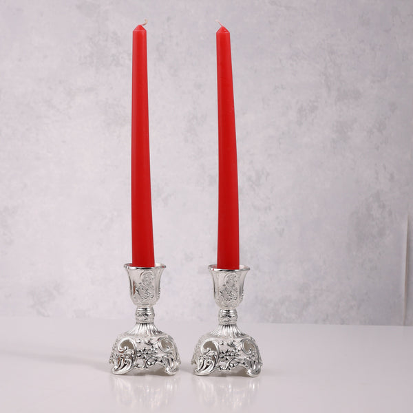 Silver-Plated Enamel Candle Stand Set