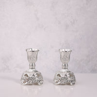 Silver-Plated Enamel Candle Stand Set