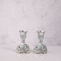Silver-Plated Enamel Candle Stand Set