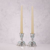 Silver-Plated Enamel Candle Stand Set