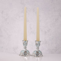 Silver-Plated Enamel Candle Stand Set