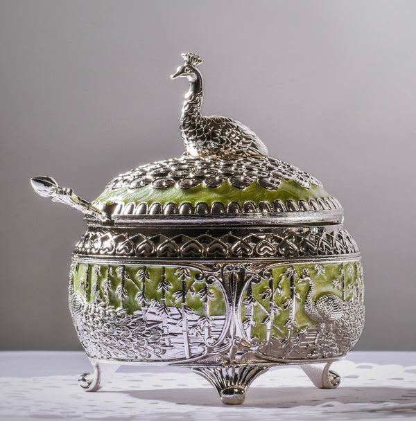 Peacock Sugar Pot with Spoon