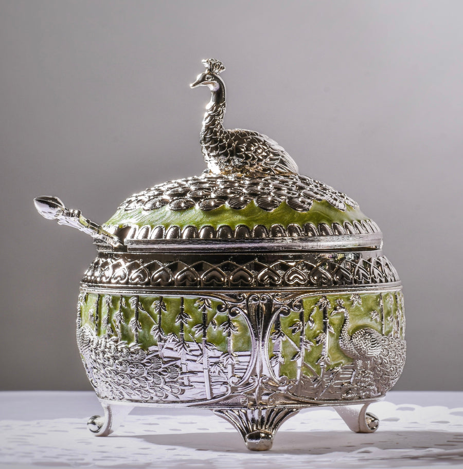 Peacock Sugar Pot with Spoon