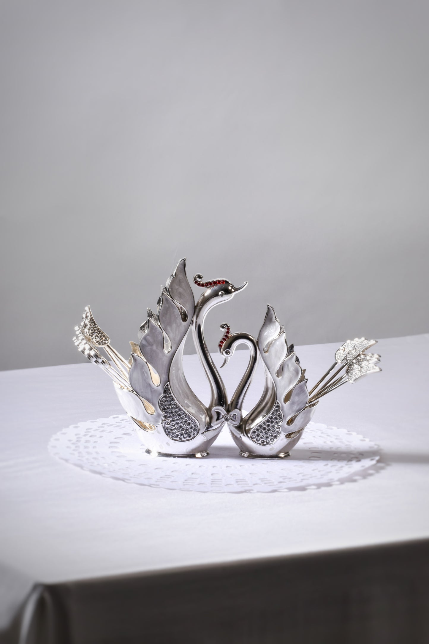 Swan Dessert Spoon & Fork holder- set of 6