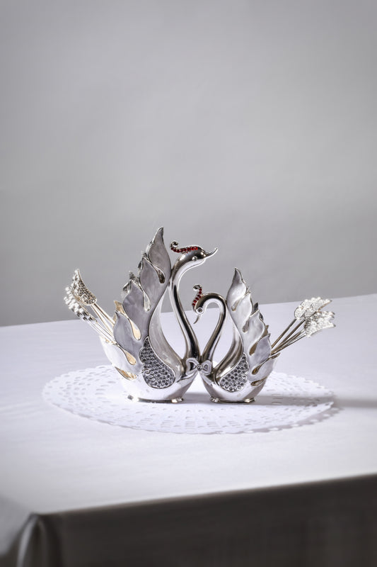 Swan Dessert Spoon & Fork holder- set of 6