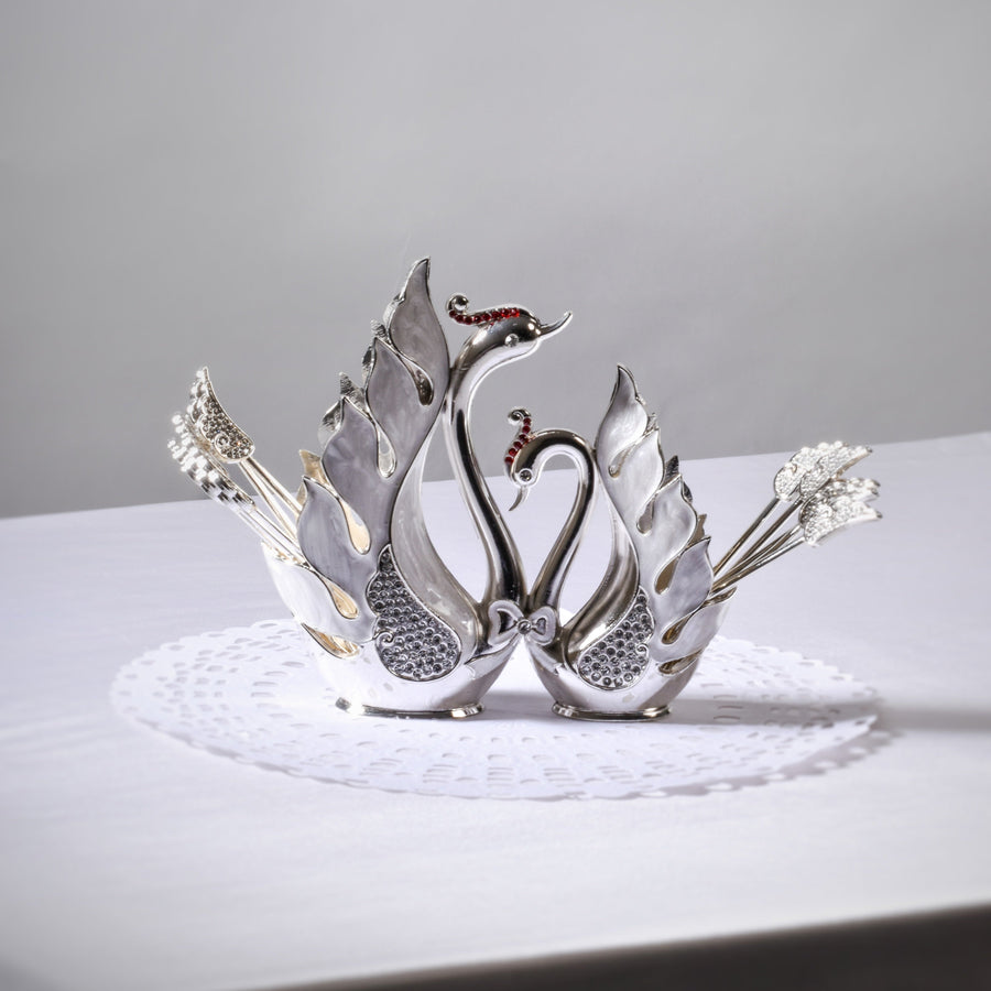 Silver-Plated Swan Dessert Cutlery Set