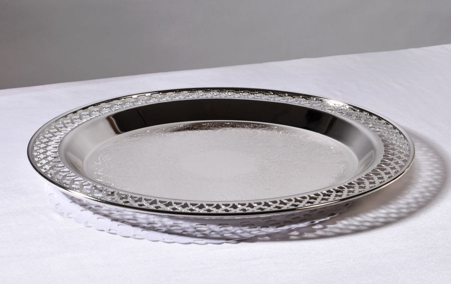 Salver / Serving Tray with elegant lattice / cut work